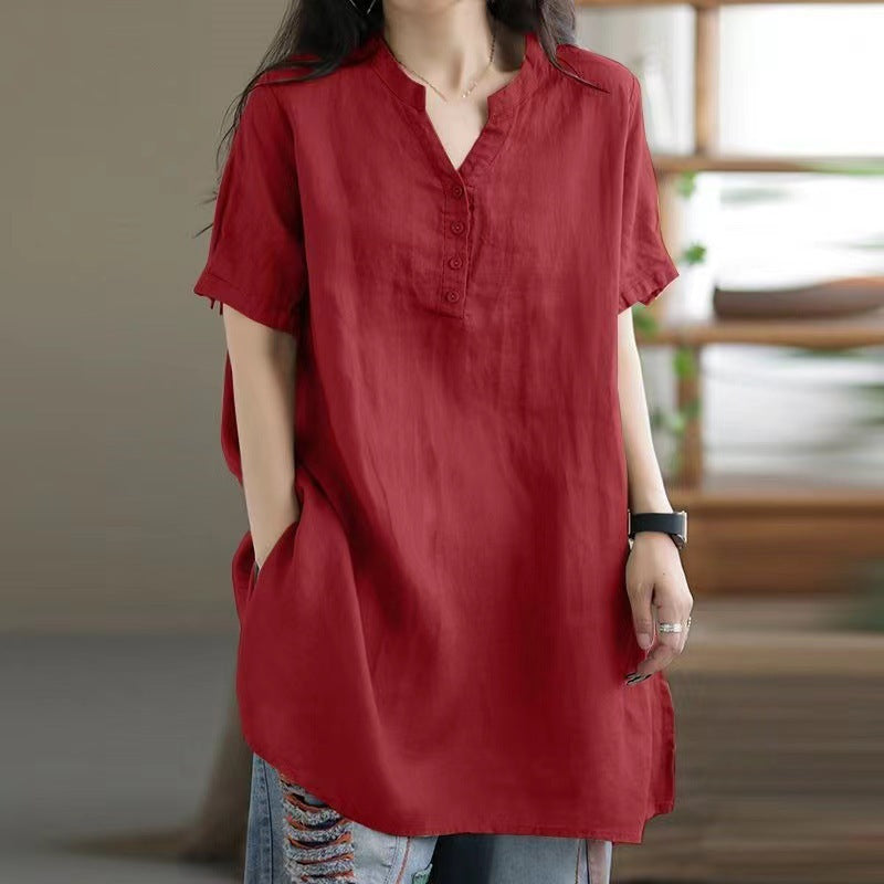 Women's Solid Color Button Fashion Sleeve Blouse