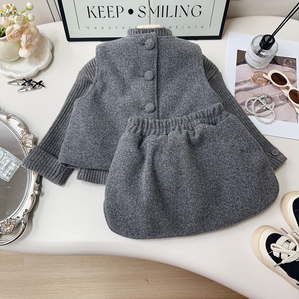Women's Scrawl Puppy Vest Winter Plus Fluffy Skirt Children's Suit