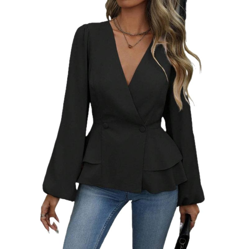 Women's American Style Gentle Autumn East Design Solid Color Fashion Stitching Blouse