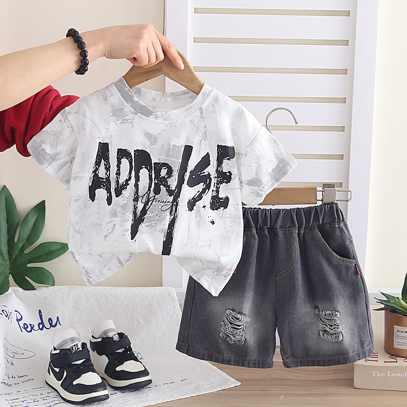 Boy Summer Clothing Printed Letter Two-piece Short Sleeve Infant Children's Suit