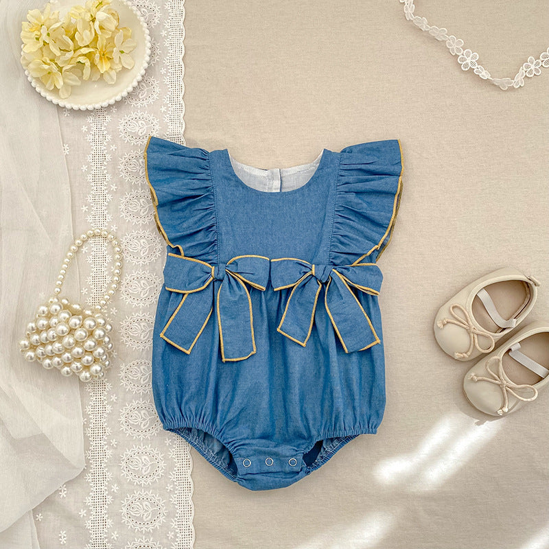 Children's Summer Korean Style Bow Sleeveless Denim Clothes For Babies Jumpsuit Children's Dress