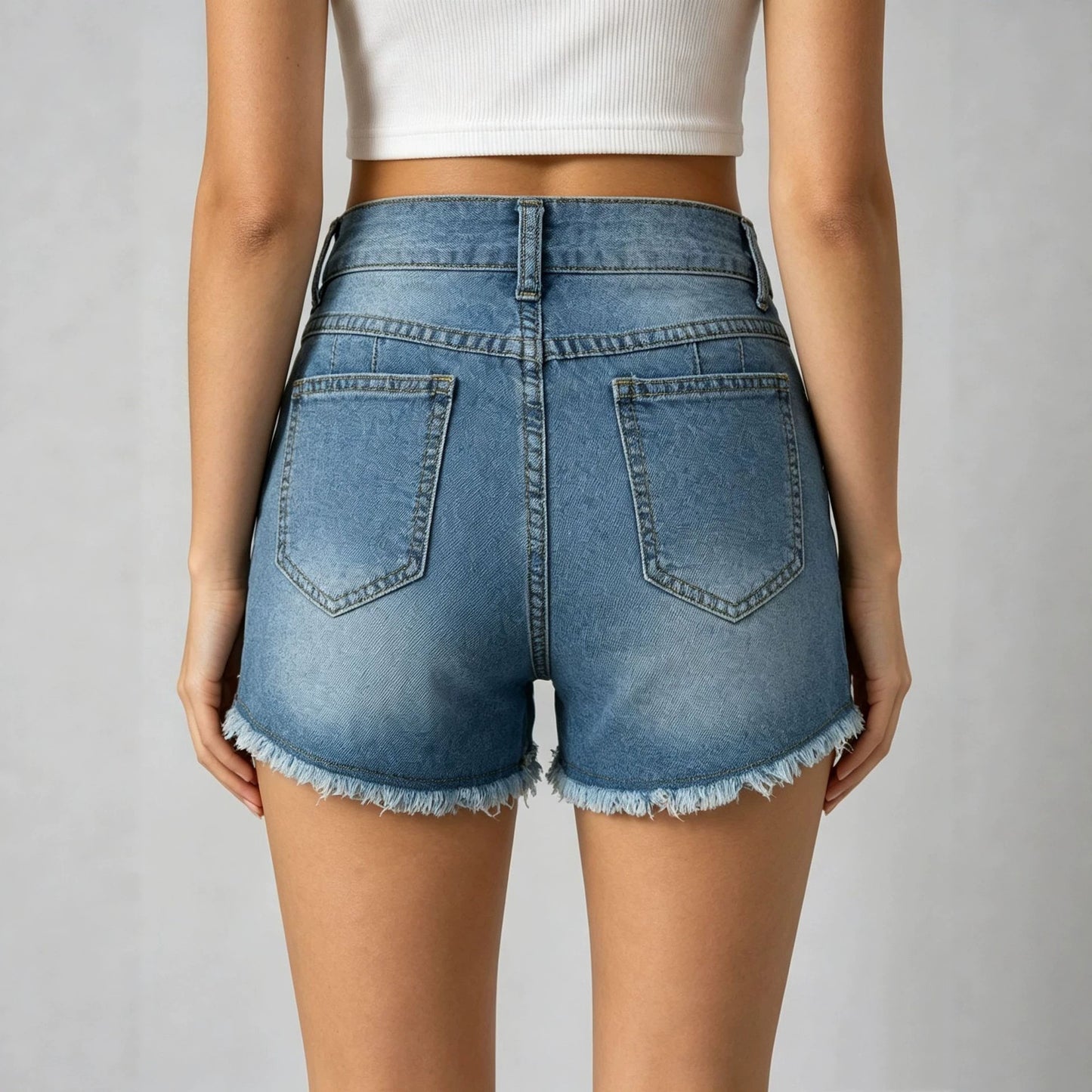 Women's Stretch Slim Fit Ripped Tassel Denim Shorts