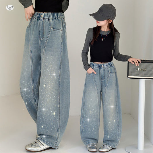 Children's Trousers Fashion Rhinestone Jeans Stitching Casual Children's Pants