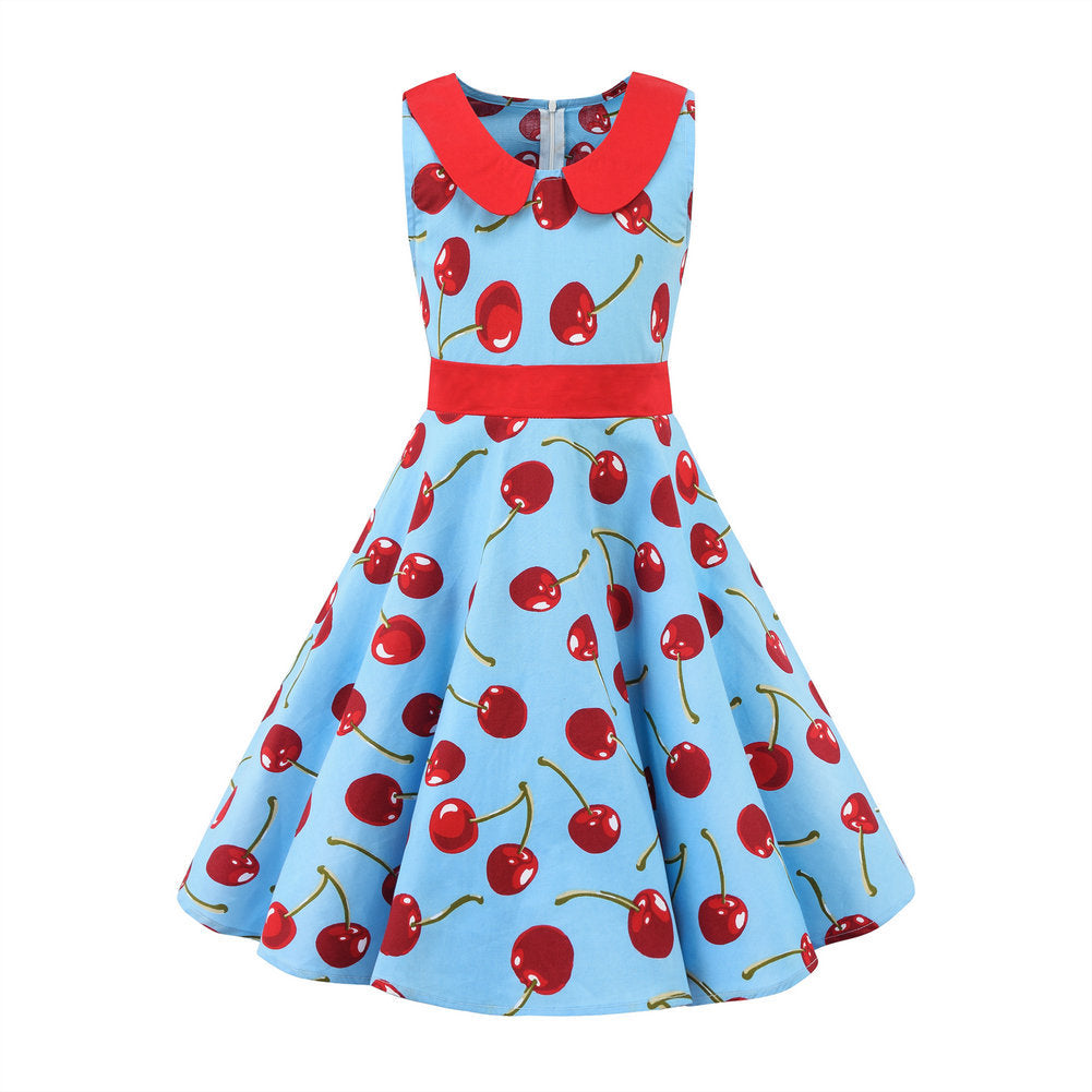 Retro Polka Dot Doll Collar Cinched Sleeveless Daily Children's Dress