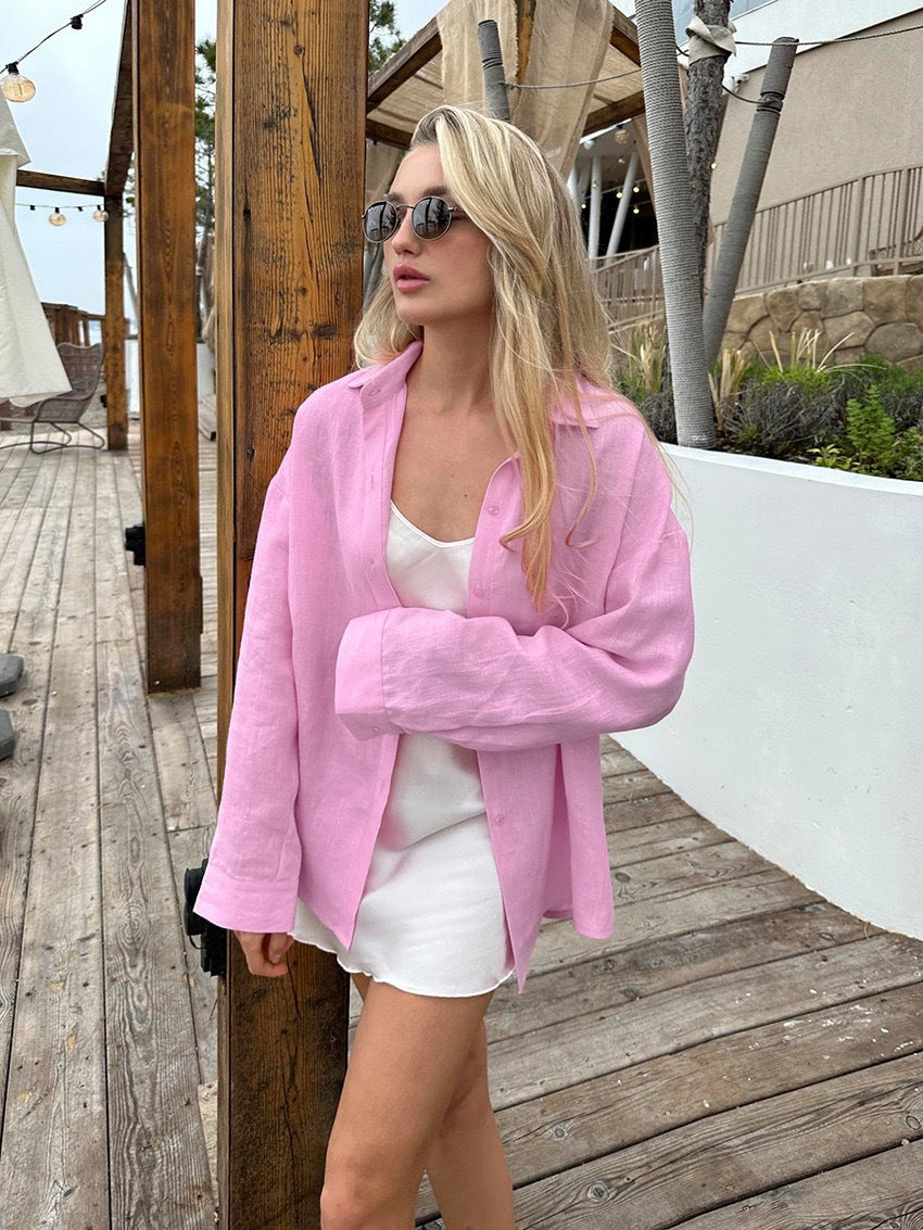 Women's Solid Color Casual Long Sleeves Shirt Blouse
