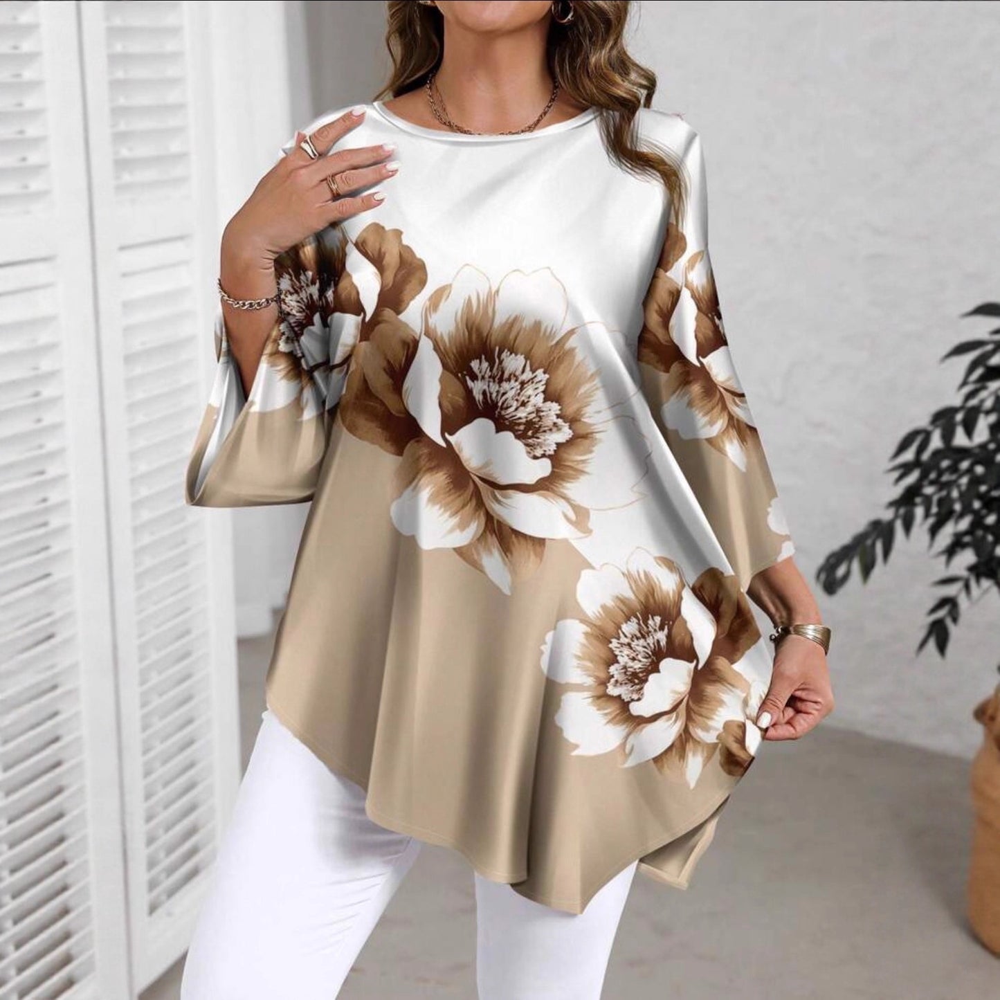 Women's Versatile Printed Crew Neck Optional Large Size T-shirt