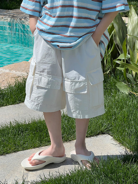 Children's Boys Summer Korean Fashion Simple Pure Color Tooling Style Daily Children's Pants