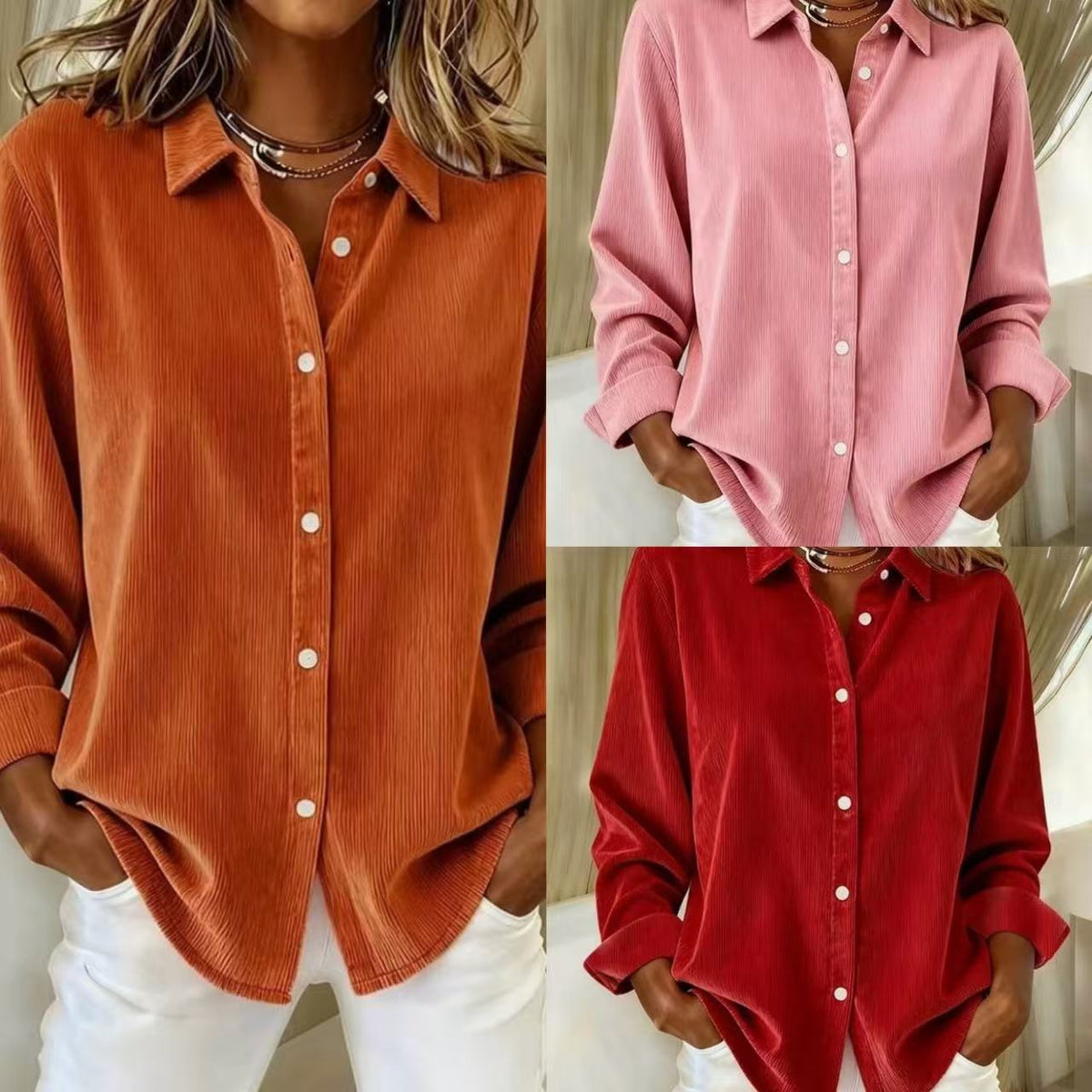 Classic New Women's Corduroy Casual Shirt Blouse