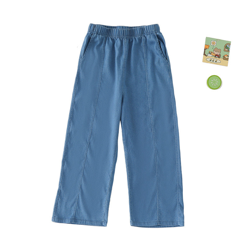 Women's & Men's Lightweight Silk Jeans Medium Big Drape Casual Children's Pants