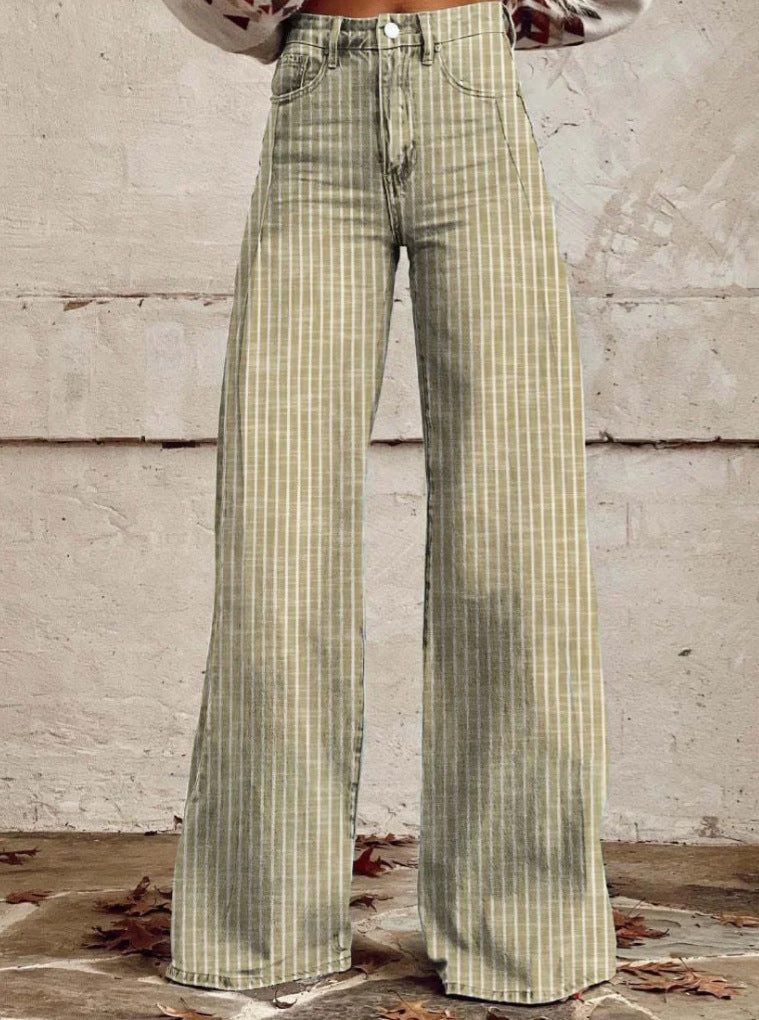 Vintage Stripe Loose High Waist Wide Women's Jeans