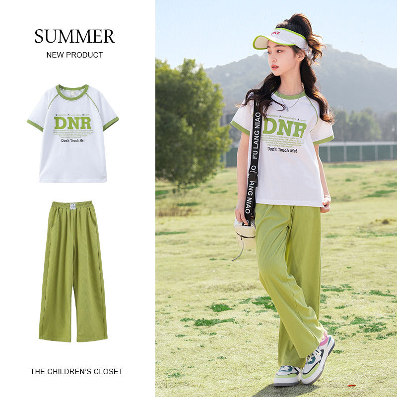 Children's Medium Large Casual Knitted Short Sleeve Trousers Children's Suit