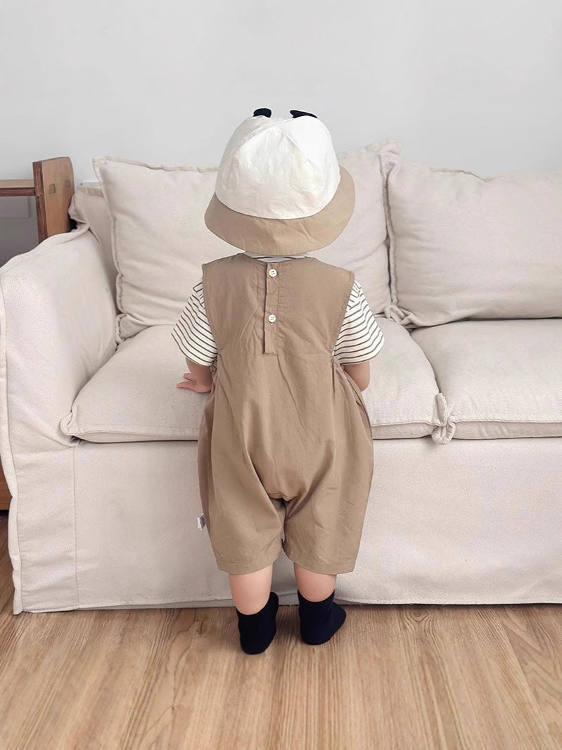 Summer Wear Boy Striped Short Sleeve Cute Suspender Pants Children's Suit