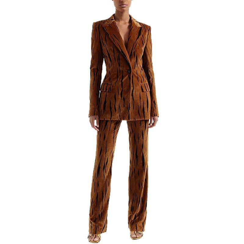 Glamorous Pretty Tiger Leather Print Long-sleeved Fashion Casual Suit