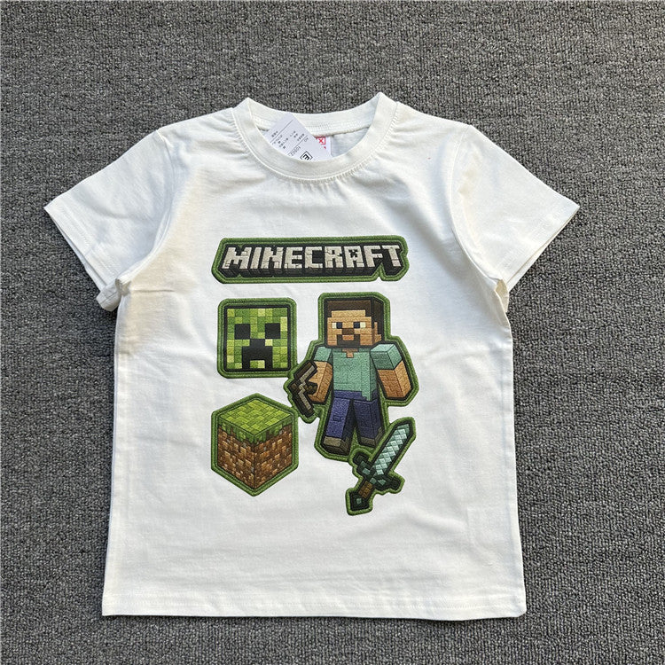 Children's Daily Order Summer My World Game Theme Short-sleeved Can Match Children's T-shirt