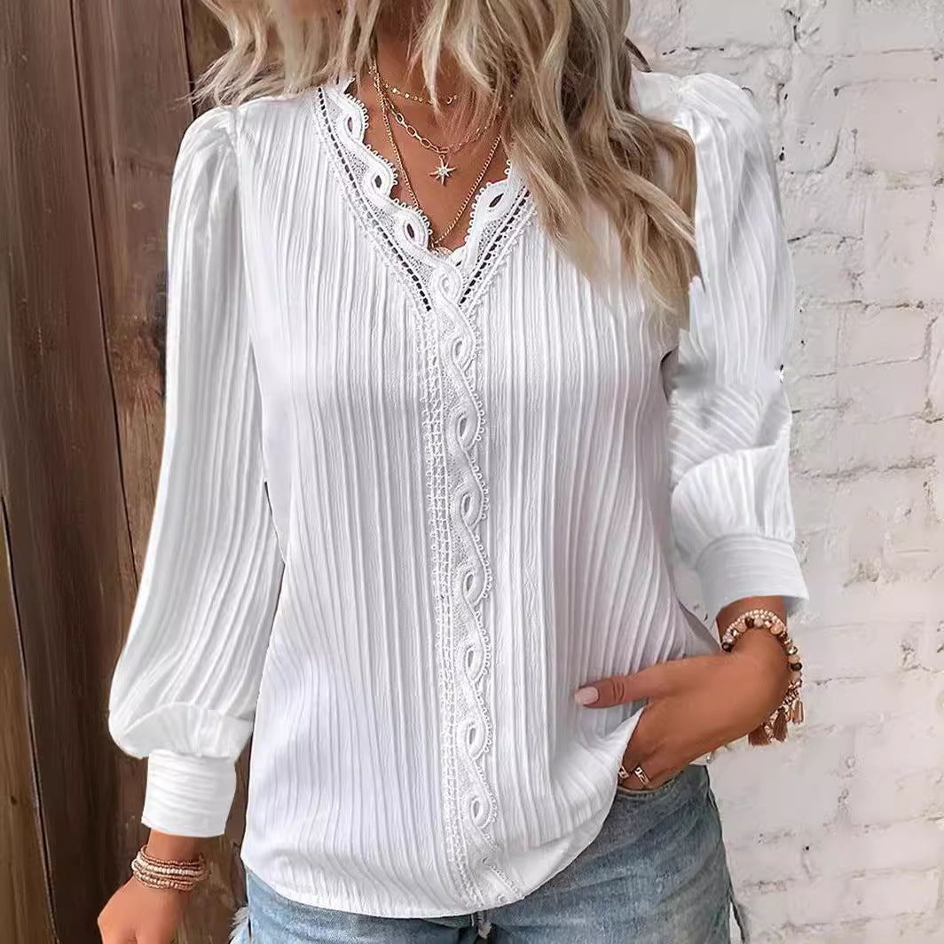 Women's Autumn Long Sleeve Lace Patchwork Shirt Clothing
