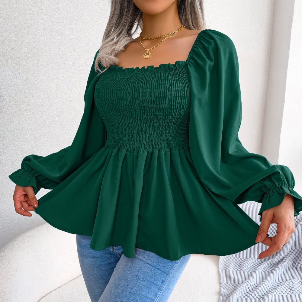Women's Casual Wooden Ear Square Collar Long Clothing