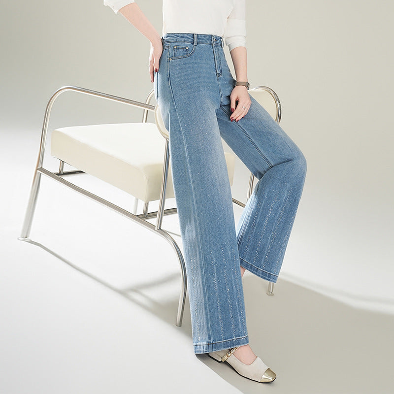 Women's Slimming Rhinestone Korean Style Lazy Wide Pants