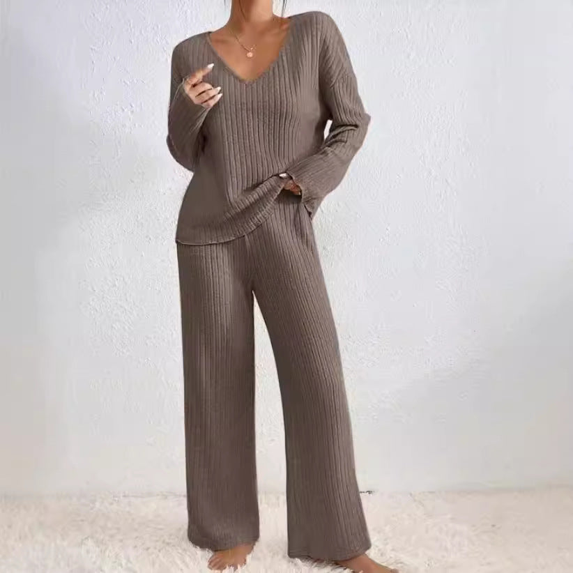 Women's Collar Loose Sunken Stripe Brushed Long Fashion Casual Suit