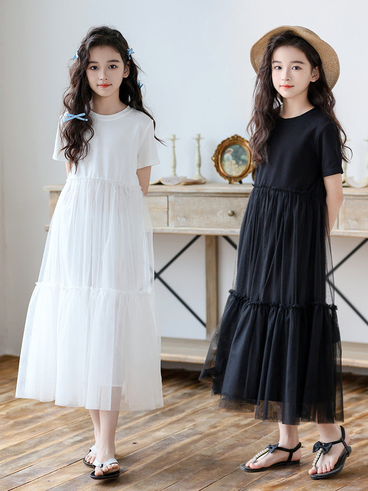 Small Teen Mesh Stitching Summer Casual Children's Dress