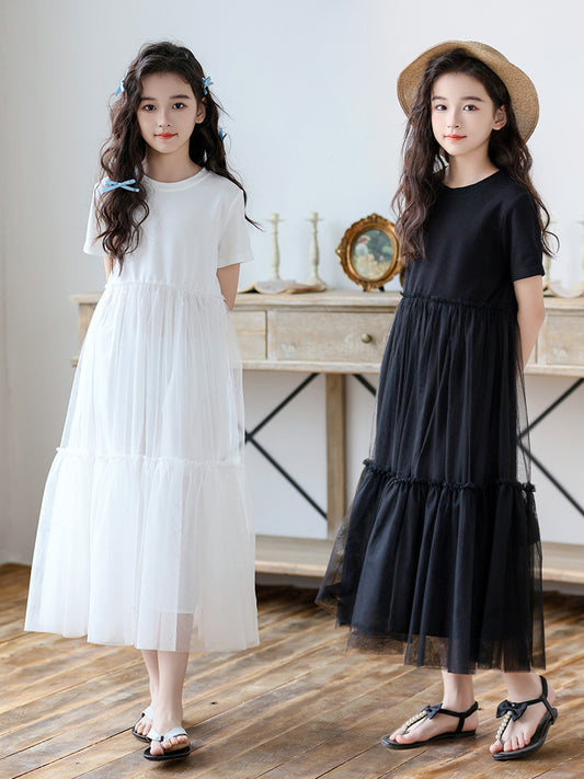 Small Teen Mesh Stitching Summer Casual Children's Dress