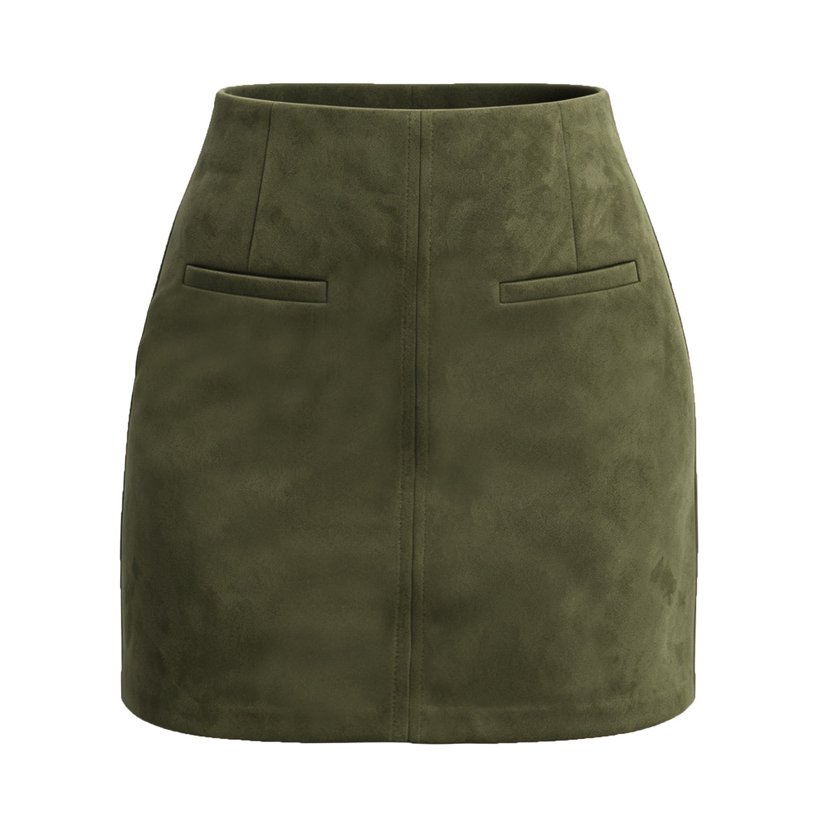 Women's Suede Pocket High Waist Zipper Solid Skirt
