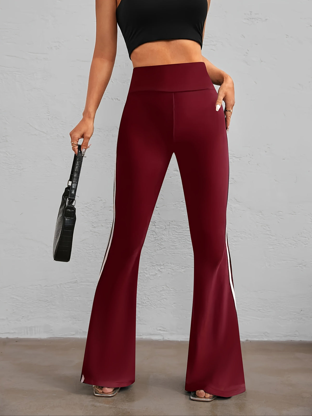 Side Double White Stripe High Waist Slimming American Casual Pants