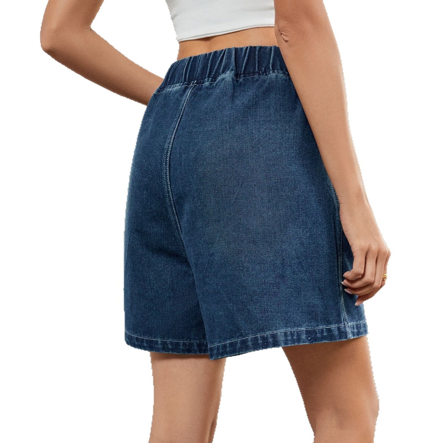 Women's Summer Washed Elastic Waist Denim Casual Shorts