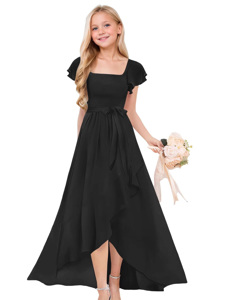 Pure Color Elegant Large Hem Ruffled Children's Dress