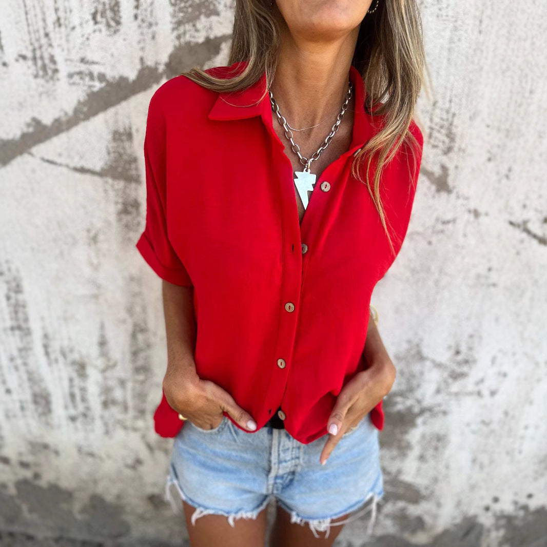 Women's Turn-down Collar Casual Ladies Button Shirt Blouse