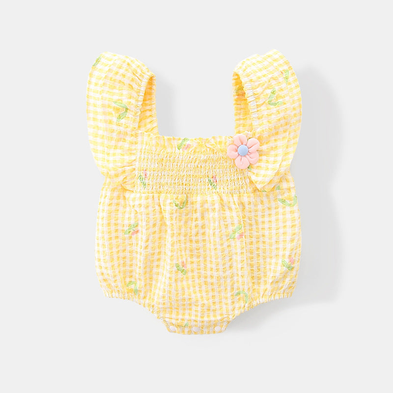 Give Birth Thin Bodysuit Plaid Triangle Rompers Flounced Sleeve Jumpsuit, Climbing Suit