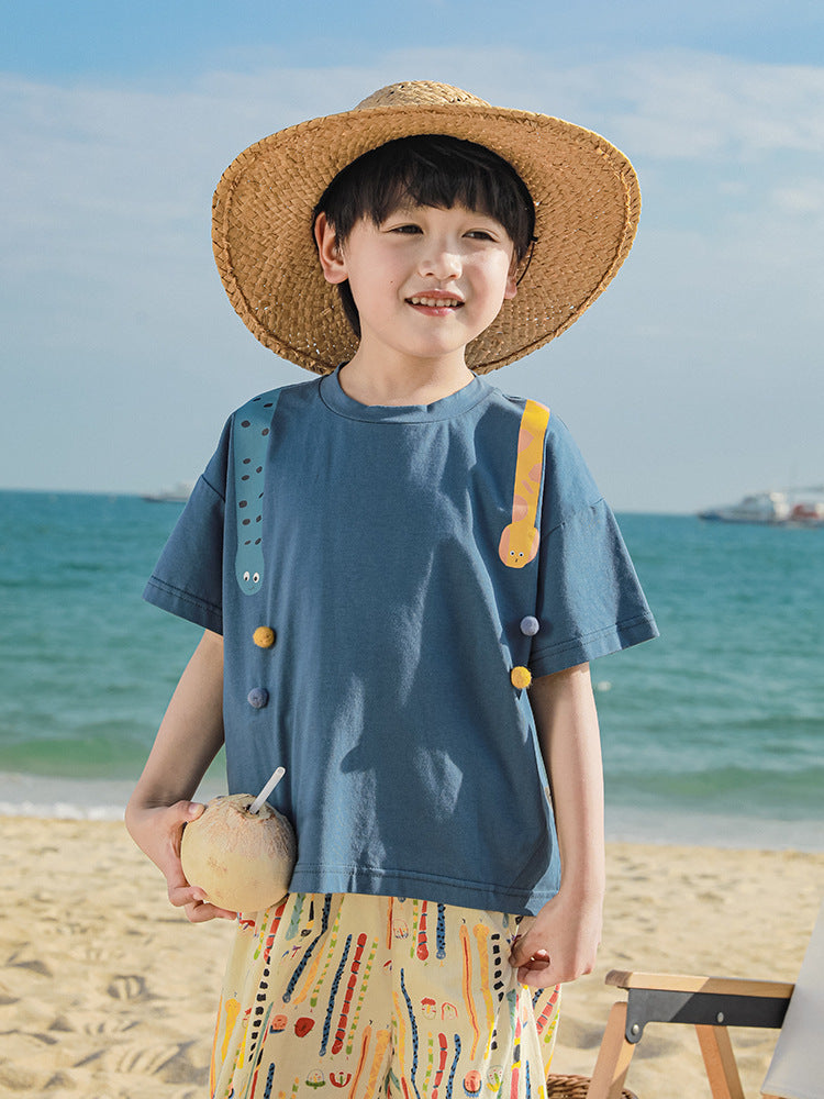 Children's Greedy Snake Printed Short-sleeved T-shirt Fur Ball Children's Suit