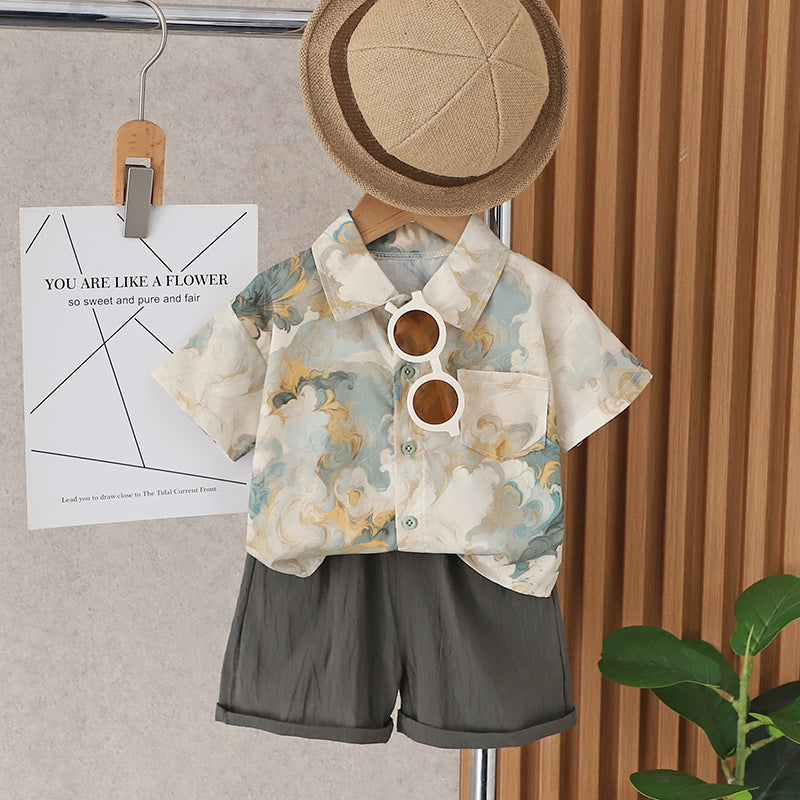 Children's Summer Clothing Shirt Outfit Handsome Clothes Short-sleeved Travel Out Children's Suit