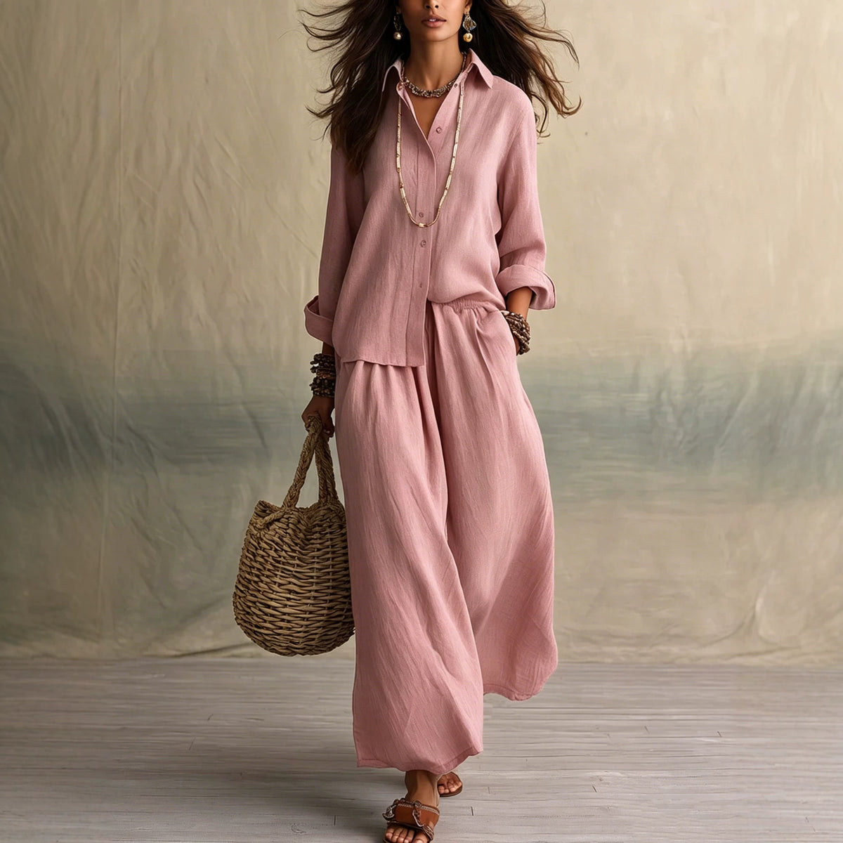 Women's Summer High-grade Shirt Collar Wear Loose Cotton Suits