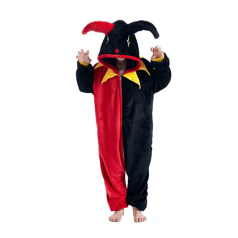 Children's Black Cat Leopard Print Flannel Cartoon One-piece Pajama Jumpsuit, Climbing Suit