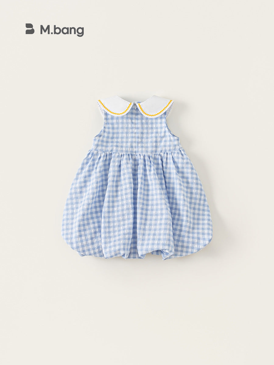 Children's Clothing Summer Cute Doll Collar Skirt Embroidered Tartan Children's Dress