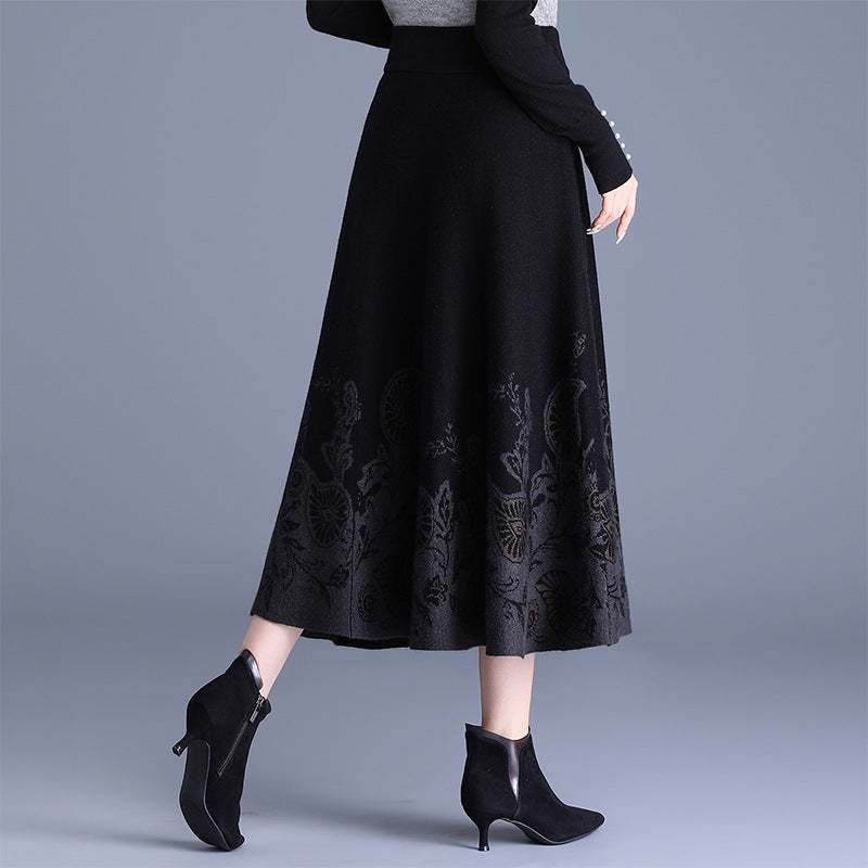 Women's Ethnic Fashion Wear Wool Thick Jacquard Midi Skirt