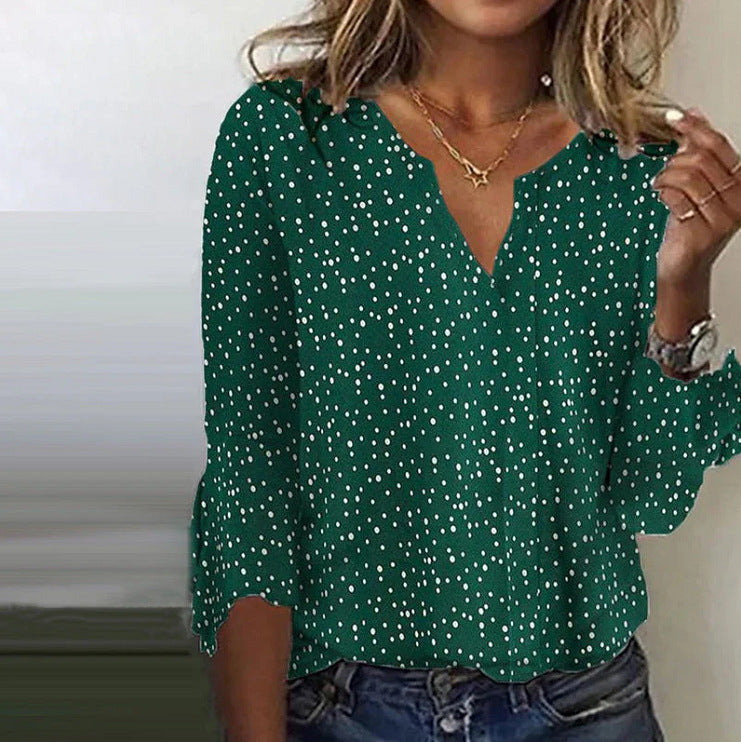 Women's Polka Dot Printed Bell Sleeve Fashion Women's T-shirt