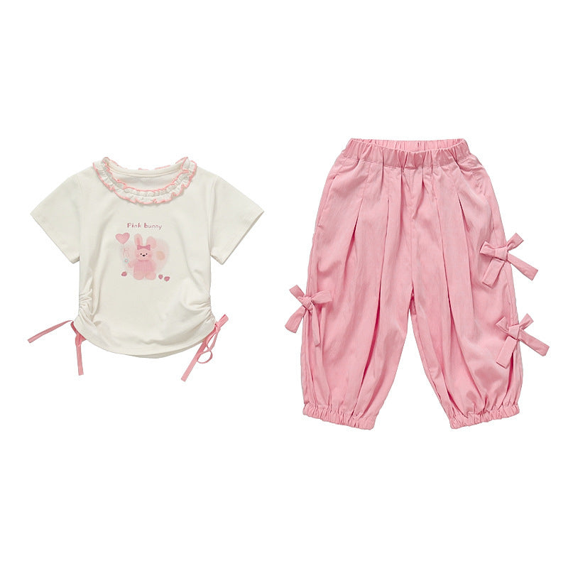 Summer Sweet Lace Collar Short-sleeved Trousers Little Two Piece Children's Suit