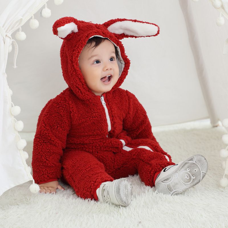 Thickened Warm Rabbit Ears Rompers Born Jumpsuit, Climbing Suit