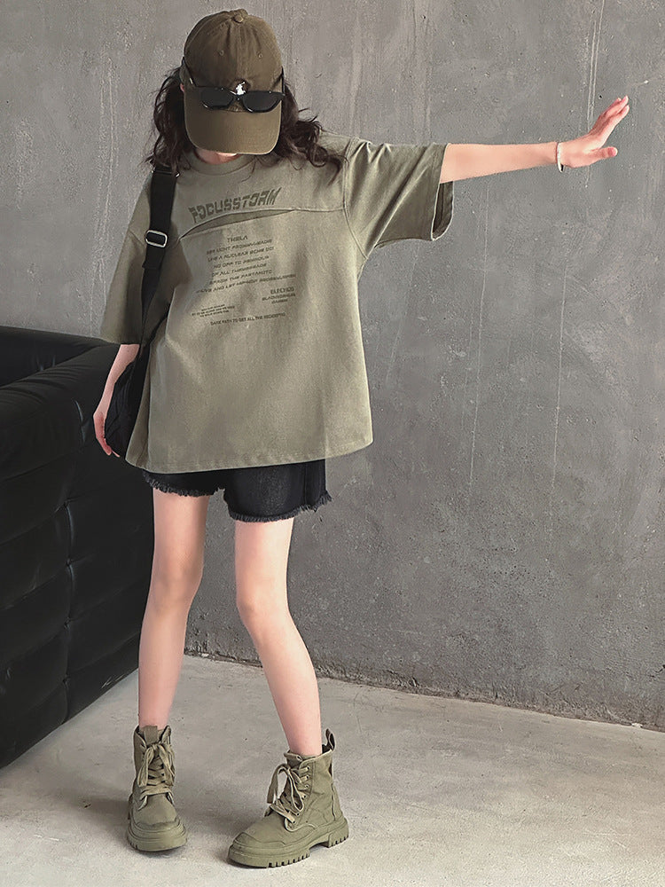 Summer Korean Style Western Medium Big Fashionable Fried Street High-grade Children's T-shirt