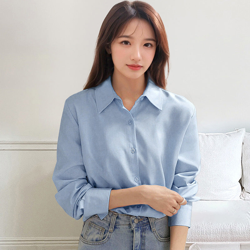 Women's Niche Shirt Retro Style Long Sleeve Solid Color Tops