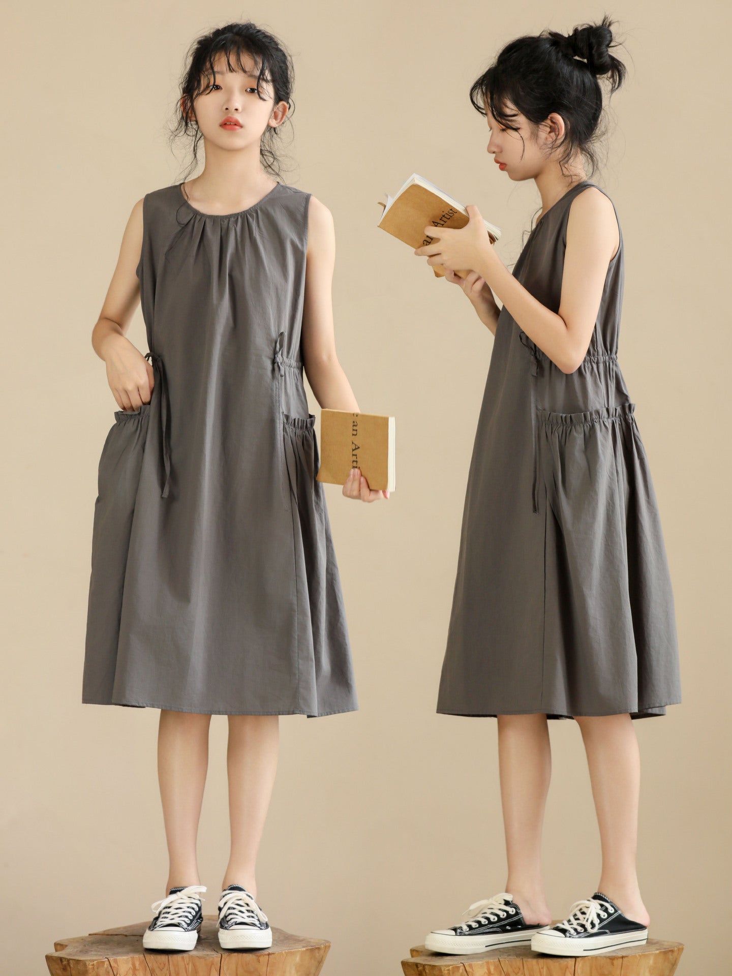 High-grade Gray Sleeveless Small Design Sense Children's Dress