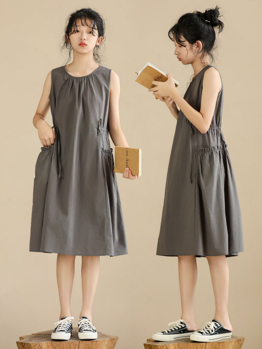 High-grade Gray Sleeveless Small Design Sense Children's Dress