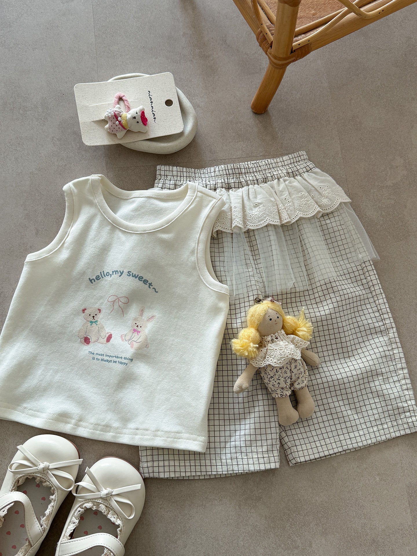 Summer Cartoon Printed Vest Fart Curtain Pants Thin Clothes For Children's Suit