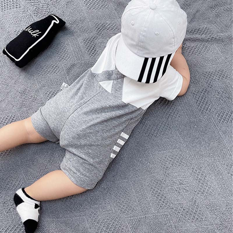 Short Sleeve Rompers Summer Thin Striped Cotton Half Jumpsuit, Climbing Suit