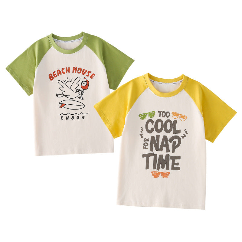 Children's Cotton Hall Summer Suit Pure Class Antibacterial Short-sleeved Children's T-shirt
