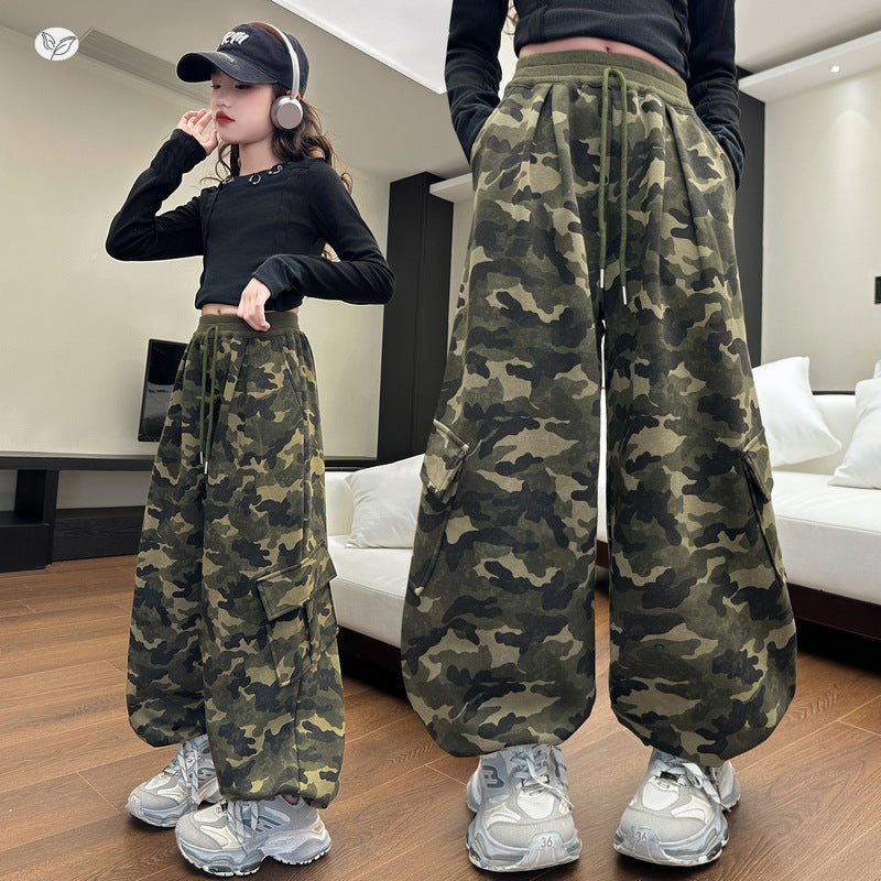 Camouflage Cargo Large Pocket Middle Big Children's Pants