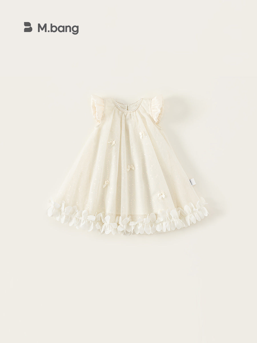 Children's Clothing Summer Pearl Flying Sleeve Bow Princess Performance Children's Dress