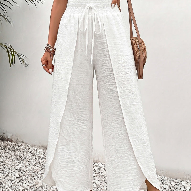 Women's Cotton Linen High Waist Slit Beach Pants