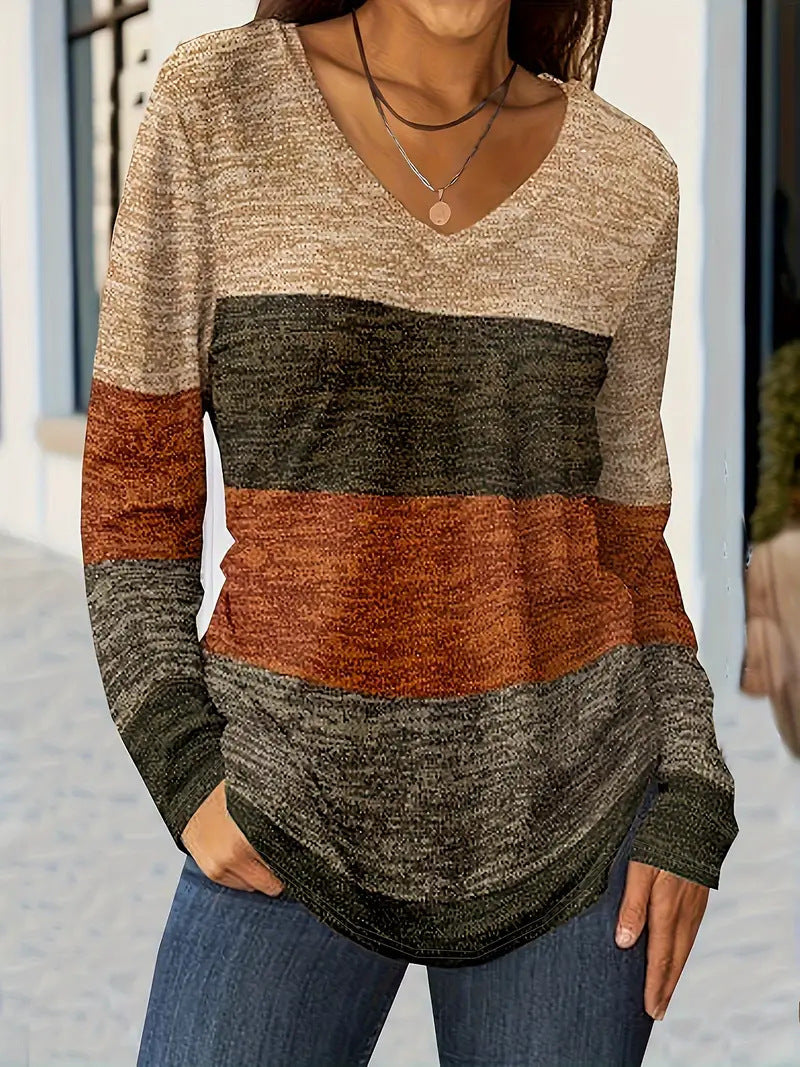 American Style Casual Fashion Trends High Quality Color Matching Long Women's T-shirt